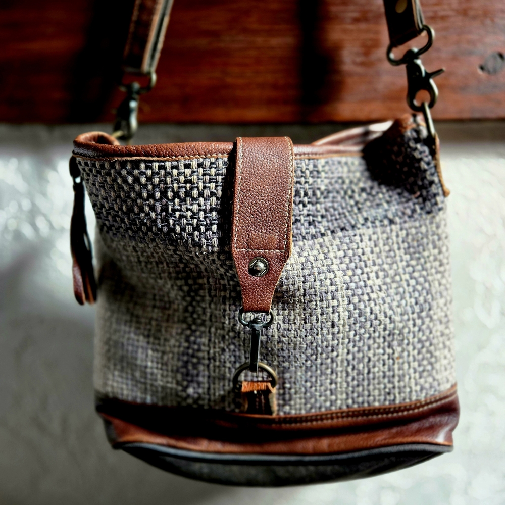 Myra Bag Woven Gray and Brown Crossbody